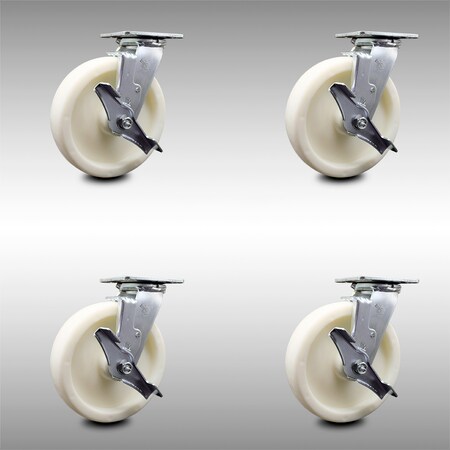 Service Caster 8 Inch Stainless Steel Nylon Swivel Caster Set with Roller Bearings and Brakes SCC-SS30S820-NYR-TLB-4